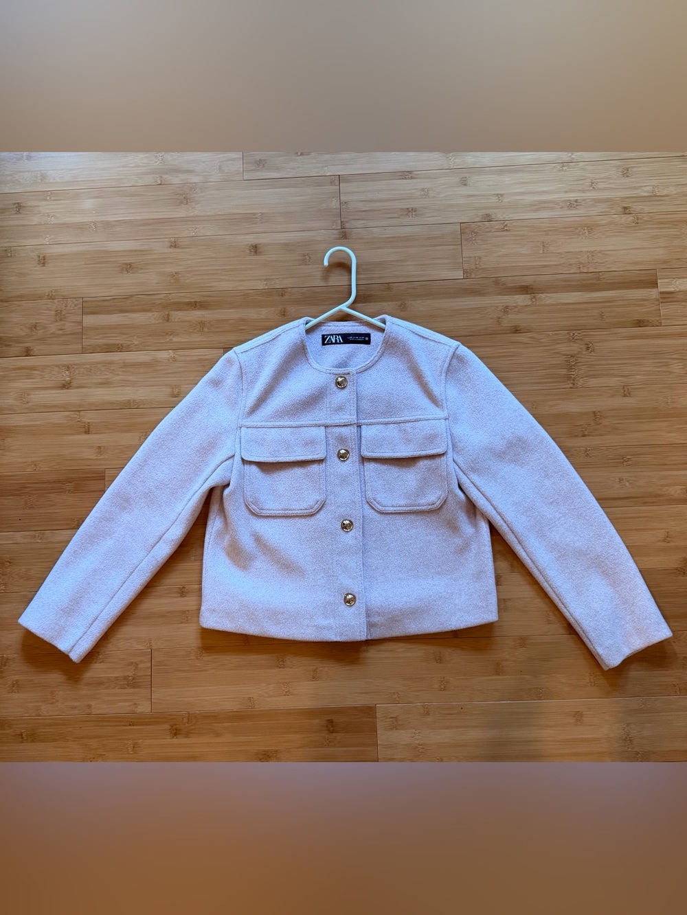ZARA Soft Pink Cropped Jacket with Gold Buttons | Business Casual | Size XS